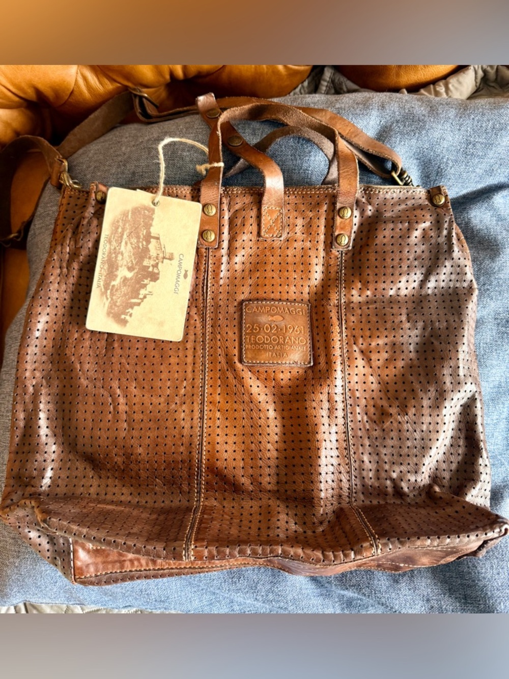 Campomaggi Brown Perforated Leather  Tote shopper Bag